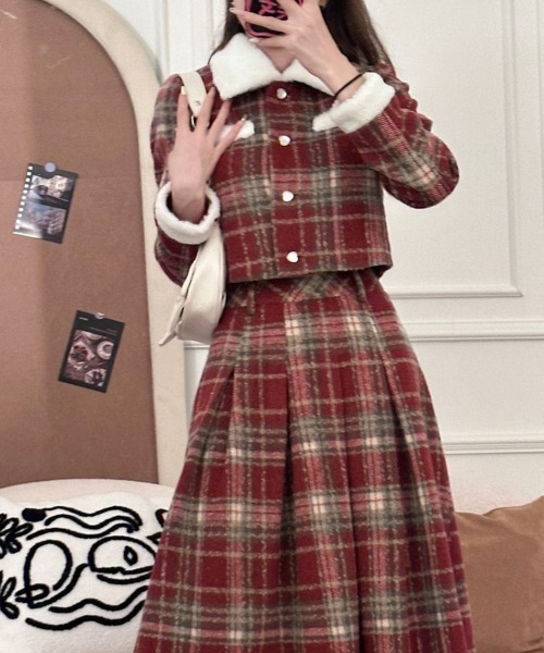 セール】Y2K 【セットアップ】チェック柄中棉 ジャケット×チェック