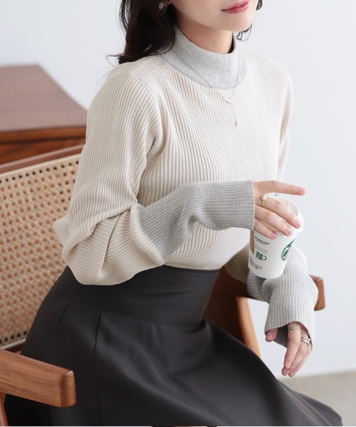 袖切り替えハイネックニット（ニット/セーター）｜nouvellemoi