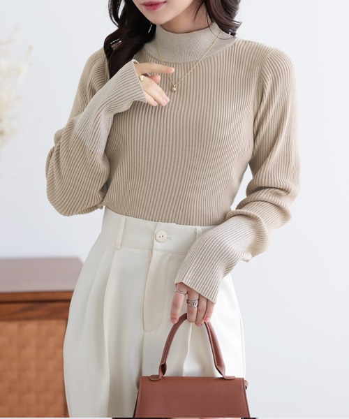 袖切り替えハイネックニット（ニット/セーター）｜nouvellemoi