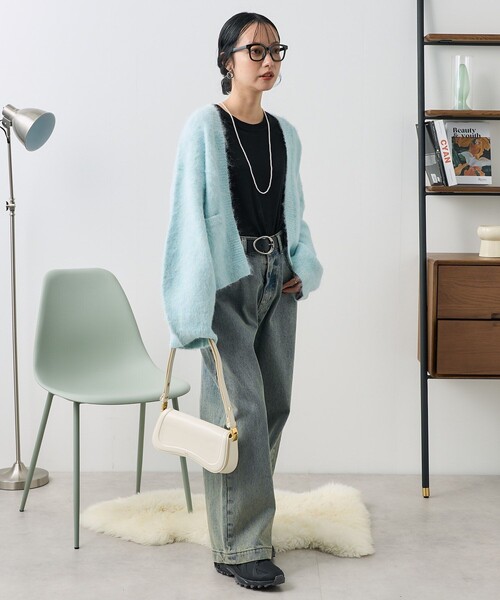 FREAK'S STORE（フリークスストア）の「シャギー カラーニットカーディガン（カーディガン/ボレロ・レディース・ホワイト/サックスブルー/レッド・ﾌﾘ-）」の7枚目の写真