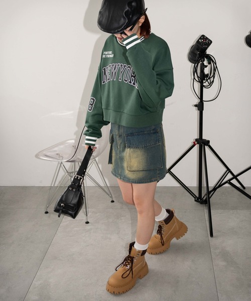 WEGO（ウィゴー）の「WEGO/NEWYORKラインリブスウェット（スウェット・レディース・ダークグリーン/杢グレー・FREE）」の10枚目の写真