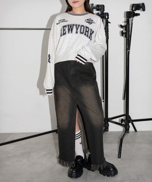 WEGO（ウィゴー）の「WEGO/NEWYORKラインリブスウェット（スウェット・レディース・ダークグリーン/杢グレー・FREE）」の13枚目の写真