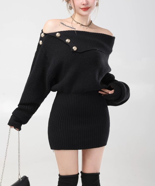 DALLA（ダラ）の「point botann off-shoulder one-piece（ワンピース・レディース・ホワイト/ブラック/グレー・MEDIUM/SMALL/X-SMALL）」の2枚目の写真