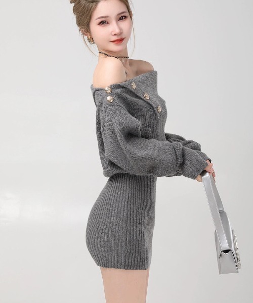 DALLA（ダラ）の「point botann off-shoulder one-piece（ワンピース・レディース・ホワイト/ブラック/グレー・MEDIUM/SMALL/X-SMALL）」の7枚目の写真