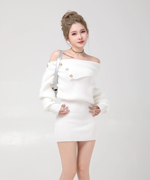 DALLA（ダラ）の「point botann off-shoulder one-piece（ワンピース・レディース・ホワイト/ブラック/グレー・MEDIUM/SMALL/X-SMALL）」の15枚目の写真