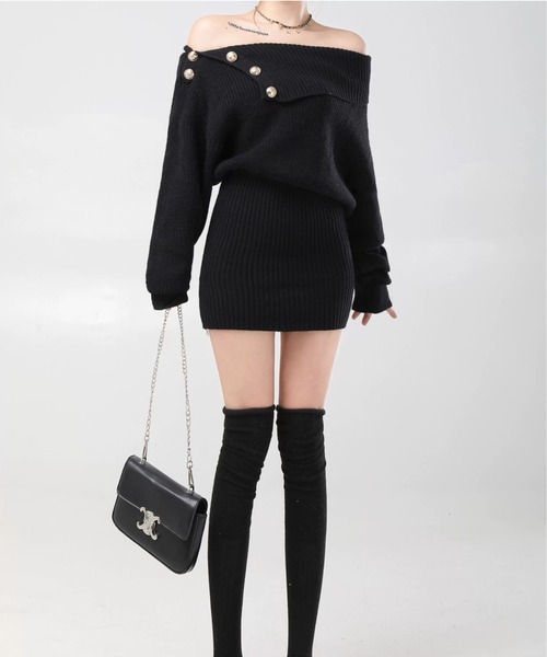 DALLA（ダラ）の「point botann off-shoulder one-piece（ワンピース・レディース・ホワイト/ブラック/グレー・MEDIUM/SMALL/X-SMALL）」の16枚目の写真
