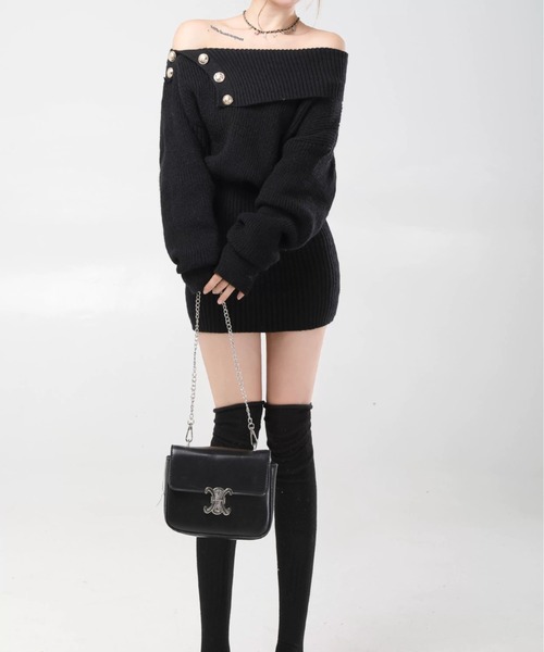 DALLA（ダラ）の「point botann off-shoulder one-piece（ワンピース・レディース・ホワイト/ブラック/グレー・MEDIUM/SMALL/X-SMALL）」の17枚目の写真