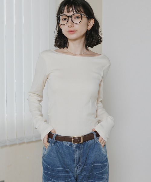 MILLER(ミラー)の「R.P.miller/ミラー Cup L/S Tee カップ付き 長袖 バックオープン ロンT Uネック 2026新作 再入荷 夏服(Tシャツ/カットソー・レディース・オフホワイト/ブラウン/グリーン/ホワイト/オリーブ/ブラウン系その他/ブラック/アイボリー/レッド系その他/グリーン系その他・FREE)」の4枚目の写真