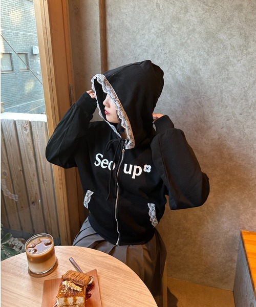 nemne store（ネンネストア）の「【seoup】レースジップフーディ（パーカー・レディース・オフホワイト/杢グレー/ブラック・MEDIUM/SMALL）」の11枚目の写真