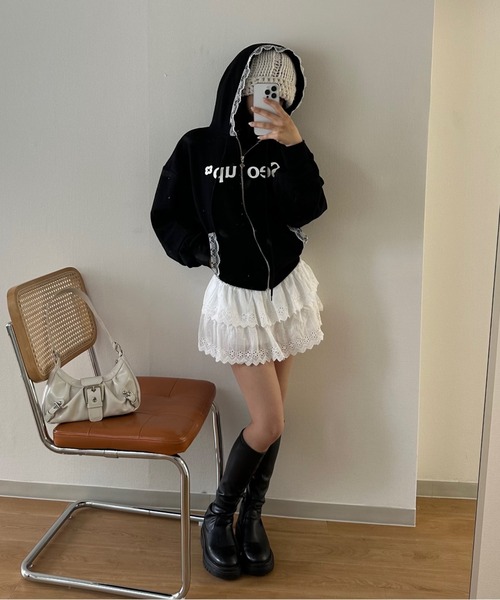 nemne store（ネンネストア）の「【seoup】レースジップフーディ（パーカー・レディース・オフホワイト/杢グレー/ブラック・MEDIUM/SMALL）」の9枚目の写真