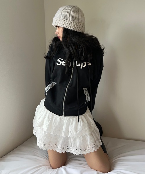 nemne store（ネンネストア）の「【seoup】レースジップフーディ（パーカー・レディース・オフホワイト/杢グレー/ブラック・MEDIUM/SMALL）」の7枚目の写真