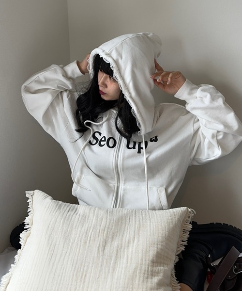 nemne store（ネンネストア）の「【seoup】レースジップフーディ（パーカー・レディース・オフホワイト/杢グレー/ブラック・MEDIUM/SMALL）」の5枚目の写真