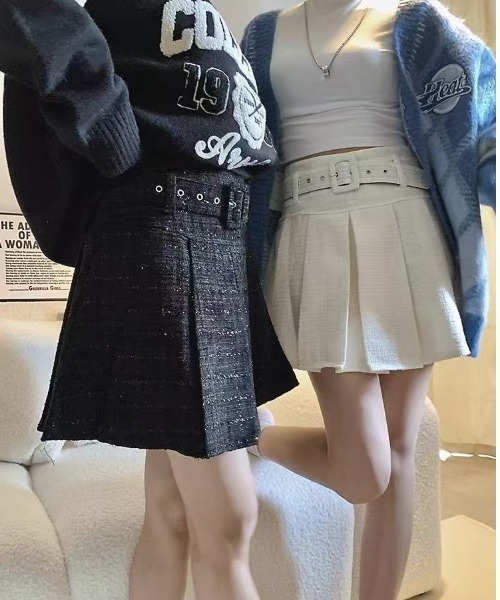 a lot of love（ア ロット オブ ラブ）の「ベルトデザイン ツイードミニプリーツスカート（スカート・レディース・ホワイト/ピンク/ブラック・L/M/S）」の7枚目の写真