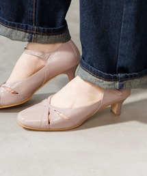 【Made in Japan】【HIMIKO】【撥水】【快適ウォークパンプス】5cmヒールカットワークストラップパンプス/605005