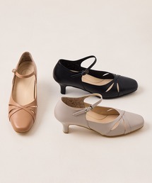 【Made in Japan】【HIMIKO】【撥水】【快適ウォークパンプス】5cmヒールカットワークストラップパンプス/605005