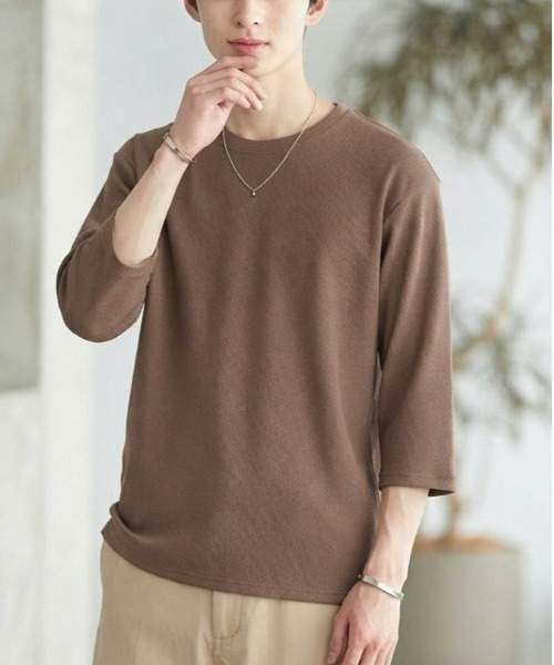 JEMORGAN（ジェーイーモーガン）の「【JEMORGAN / ジェーイーモーガン】ストレッチテレコ7分袖Tシャツ / リブカットソー / ベーシックインナー（Tシャツ/カットソー・メンズ・杢グレー/ホワイト/ブラック/ブラウン・XL/L/M）」の4枚目の写真