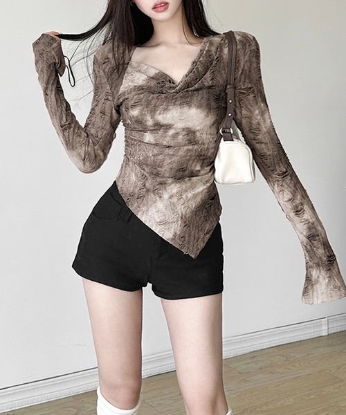 Sibra（シブラ）の「ウォッシュドマーブルシアートップス（Tシャツ/カットソー・レディース・ブラウン・M）」の2枚目の写真