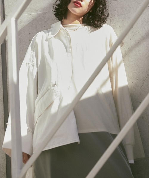 hunch（ハンチ）の「デニム/ツイル ミディアムジャケット（デニムジャケット・レディース・ライトインディゴブルー/オフホワイト/グレイッシュベージュ・FREE）」の14枚目の写真