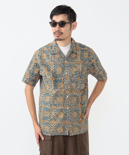 美品 BEAMS PLUS オープンカラーシャツ 総柄 L BEAMS PLUS（ビームス プラス）Open Collar Shirt Jacquard