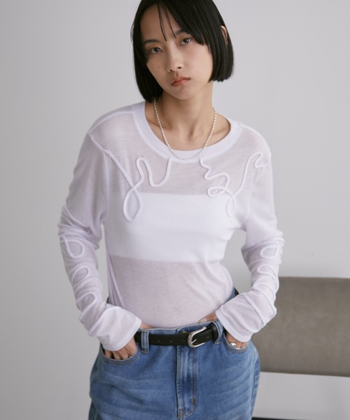 Aunt Marie's(アントマリーズ)の「コード刺繍シアートップス(Tシャツ/カットソー・レディース・ブラック/ホワイト/ブルー・FREE)」の9枚目の写真