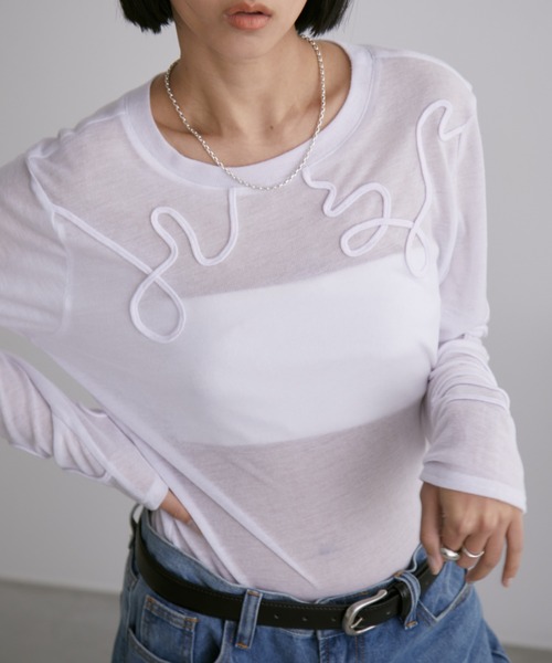 Aunt Marie's(アントマリーズ)の「コード刺繍シアートップス(Tシャツ/カットソー・レディース・ブラック/ホワイト/ブルー・FREE)」の11枚目の写真