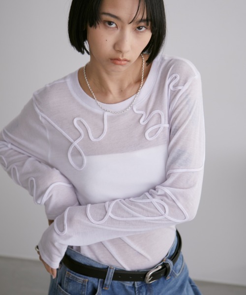 Aunt Marie's(アントマリーズ)の「コード刺繍シアートップス(Tシャツ/カットソー・レディース・ブラック/ホワイト/ブルー・FREE)」の8枚目の写真