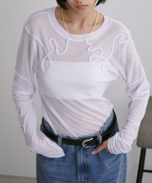 Aunt Marie's(アントマリーズ)の「コード刺繍シアートップス(Tシャツ/カットソー・レディース・ブラック/ホワイト/ブルー・FREE)」の7枚目の写真
