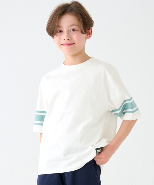 KRIFF MAYER Kid's Collection（クリフメイヤーキッズコレクション）の「【撥水・防汚】クリーネス袖ラインT（Tシャツ/カットソー・キッズ・ライトグリーン/オフホワイト/グレー/ネイビー・130/120/150/140/170/160）」の2枚目の写真