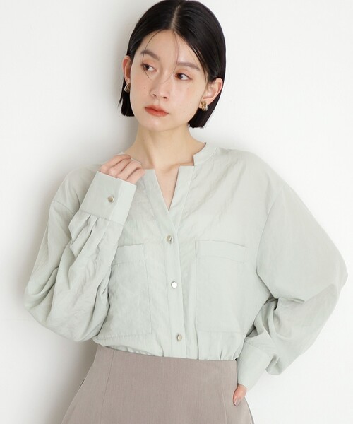 THE SHOP TK （ザ ショップ ティーケー ）の「【体型カバー】ダブルポケットスキッパーシャツ/洗濯機OK（シャツ/ブラウス・レディース・アイボリー/スミクロ/グリーン系/イエロー系その他・12/13）」の3枚目の写真