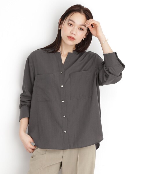 THE SHOP TK （ザ ショップ ティーケー ）の「【体型カバー】ダブルポケットスキッパーシャツ/洗濯機OK（シャツ/ブラウス・レディース・アイボリー/スミクロ/グリーン系/イエロー系その他・12/13）」の2枚目の写真