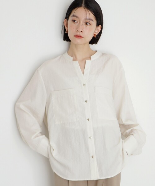 THE SHOP TK （ザ ショップ ティーケー ）の「【体型カバー】ダブルポケットスキッパーシャツ/洗濯機OK（シャツ/ブラウス・レディース・アイボリー/スミクロ/グリーン系/イエロー系その他・12/13）」の5枚目の写真