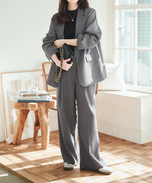 KOBE LETTUCE（コウベレタス）の「シワになりにくい オーバージャケット（テーラードジャケット・レディース・グレー/ピンク・M）」の3枚目の写真