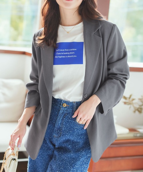 KOBE LETTUCE（コウベレタス）の「シワになりにくい オーバージャケット（テーラードジャケット・レディース・グレー/ピンク・M）」の4枚目の写真