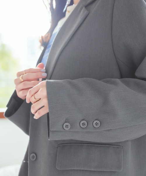 KOBE LETTUCE（コウベレタス）の「シワになりにくい オーバージャケット（テーラードジャケット・レディース・グレー/ピンク・M）」の5枚目の写真