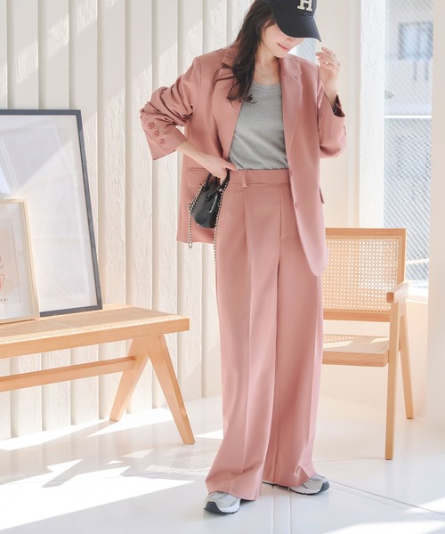 KOBE LETTUCE（コウベレタス）の「シワになりにくい オーバージャケット（テーラードジャケット・レディース・グレー/ピンク・M）」の9枚目の写真