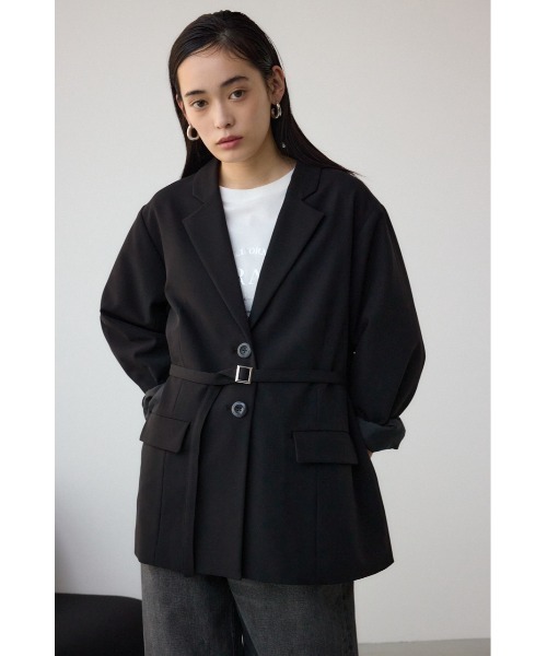 AZUL by moussy(アズールバイマウジー)の「ベルト付きテーラードジャケット(テーラードジャケット・レディース・ブラック/ライトベージュ・FREE)」の4枚目の写真