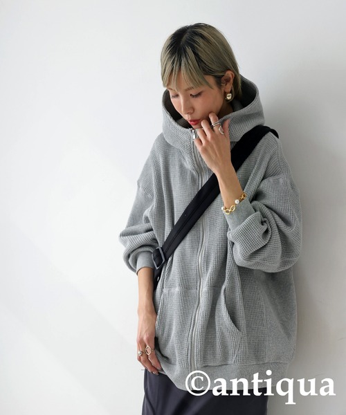 antiqua(アンティカ)の「ジップアップ オニワッフル フーディー(パーカー・レディース・オートミール/スミクロ/杢グレー/ブラウン系その他/ネイビー・ONESIZE)」の22枚目の写真