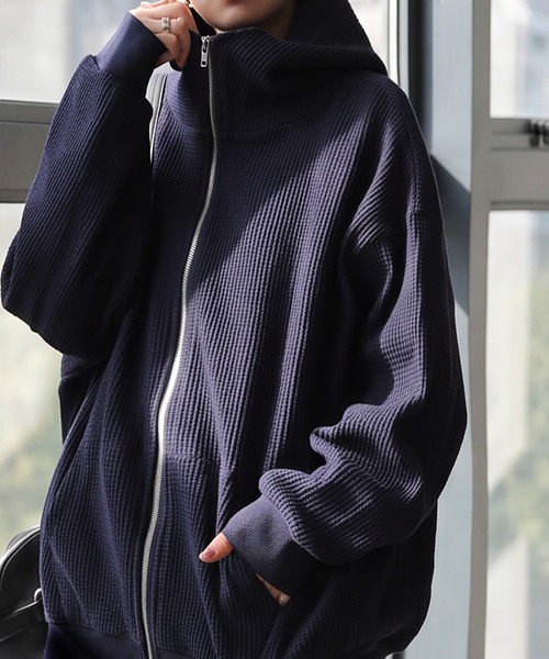 antiqua(アンティカ)の「ジップアップ オニワッフル フーディー(パーカー・レディース・オートミール/スミクロ/杢グレー/ブラウン系その他/ネイビー・ONESIZE)」の15枚目の写真