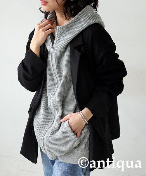 antiqua(アンティカ)の「ジップアップ オニワッフル フーディー(パーカー・レディース・オートミール/スミクロ/杢グレー/ブラウン系その他/ネイビー・ONESIZE)」の15枚目の写真