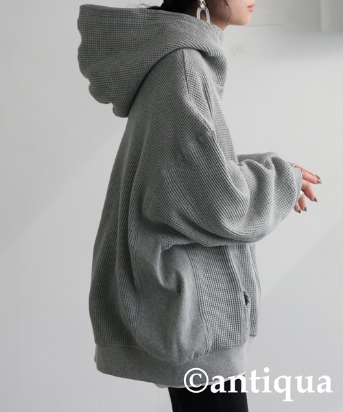 antiqua(アンティカ)の「ジップアップ オニワッフル フーディー(パーカー・レディース・オートミール/スミクロ/杢グレー/ブラウン系その他/ネイビー・ONESIZE)」の16枚目の写真