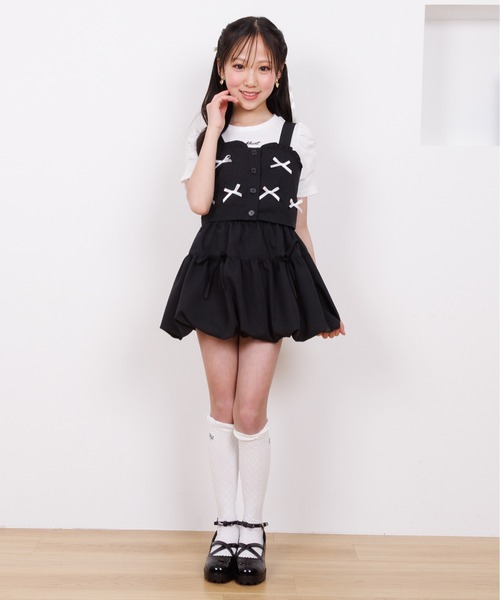 リボン付き黒トップスとピンクミニスカート セール】PINKHUNT ピンクハント リボン付き バルーンスカート
