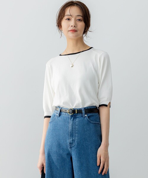 組曲(クミキョク)の「5分袖ニットTシャツ(ニット/セーター・レディース・ブラック系1/ブラック系/アイボリー系・2/3)」の3枚目の写真