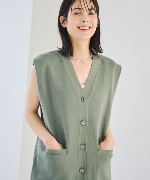 RONEL(ロネル)の「Ⅴネックロングジレ(ベスト・レディース・ブラック/オリーブ・FREE)」の2枚目の写真