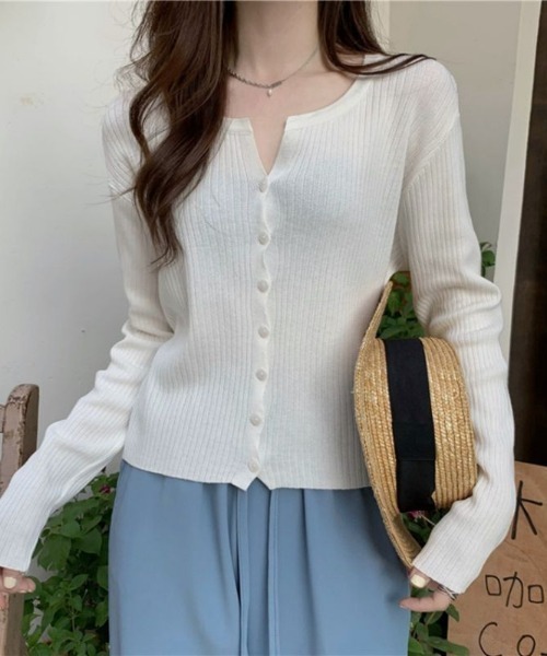 paravion（パラビオン）の「リブボタンカーディガン（カーディガン/ボレロ・レディース・ブラック/ブルー/イエロー/ホワイト/ピンク・FREE）」の2枚目の写真