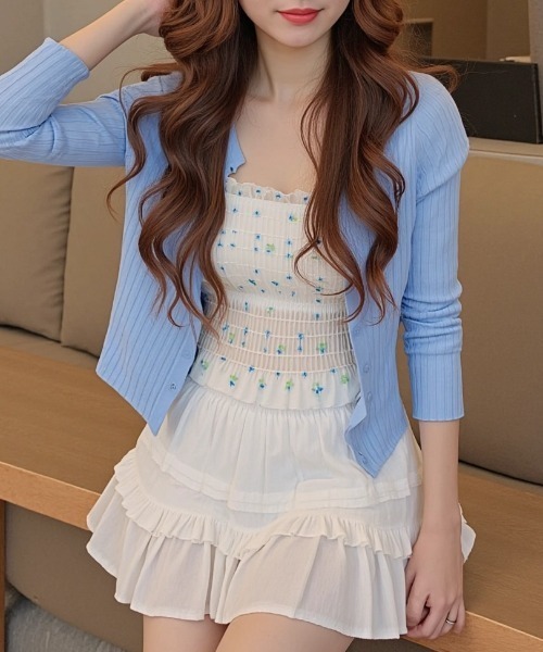 paravion（パラビオン）の「リブボタンカーディガン（カーディガン/ボレロ・レディース・ブラック/ブルー/イエロー/ホワイト/ピンク・FREE）」の4枚目の写真