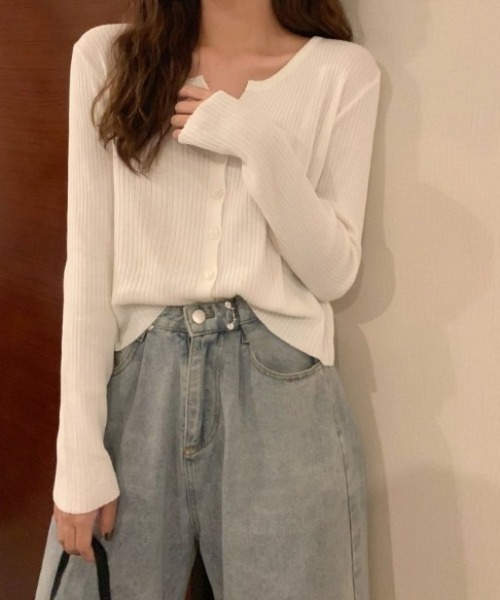 paravion（パラビオン）の「リブボタンカーディガン（カーディガン/ボレロ・レディース・ブラック/ブルー/イエロー/ホワイト/ピンク・FREE）」の8枚目の写真