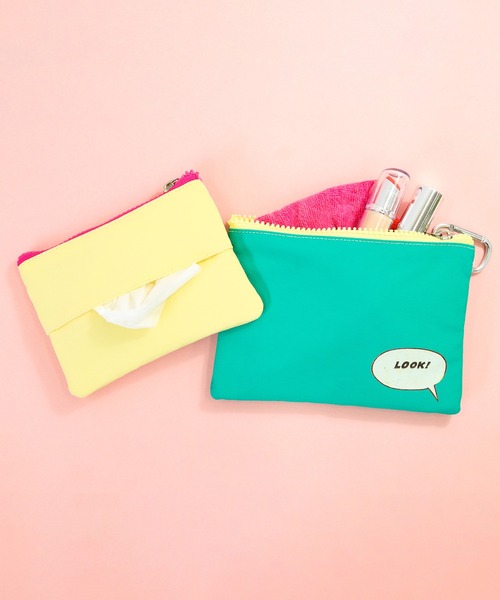 ACCOMMODE（アコモデ）の「コミックラインダブルポーチ（ポーチ・レディース・ライトイエロー/オレンジ・FREE）」の3枚目の写真