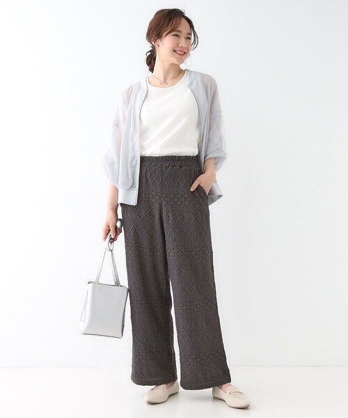 SHOO・LA・RUE(シューラルー)の「【S-LL】レースが目を惹く ジャカードイージーパンツ(その他パンツ・レディース・オフホワイト/チャコールグレー/ブラック・01/03/02/04)」の5枚目の写真