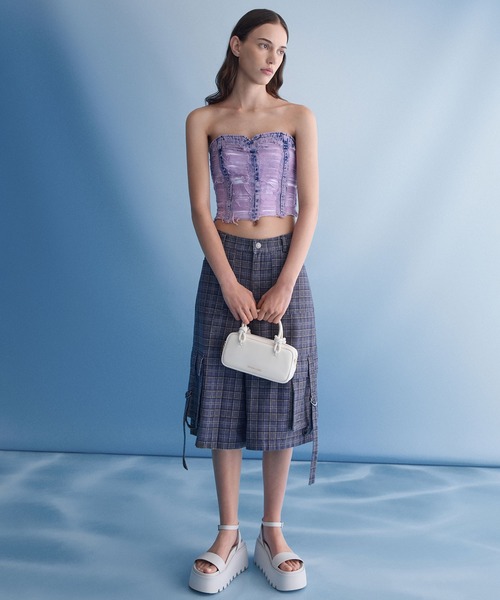 CHARLES & KEITH（チャールズ & キース）の「Sammie サミー ノットハンドルイロンゲイティッドバッグ（トートバッグ・レディース・ピンク系その他5/ライトイエロー/クリーム・S）」の9枚目の写真