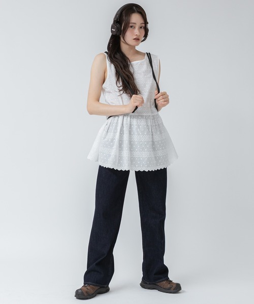 HEILIS(ヘイリス)の「コットンチュニックワンピース/ノースリー部 韓国 刺繍 春服 夏服 ガーリー レース スカラップ フレンチシック トレンド(チュニック・レディース・オフホワイト・FREE)」の7枚目の写真